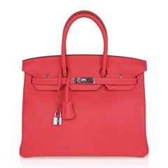 Birkin 35 Bag Rose Jaipur Clemence Leather with Palladium Hardware