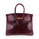 Special Order HSS Birkin 35 Bag Bordeaux Porosus Crocodile with Gold Hardware