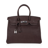 Birkin 35 Bag Ebene Barenia Faubourg Leather with Palladium Hardware