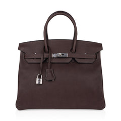 Birkin 35 Bag Ebene Barenia Faubourg Leather with Palladium Hardware