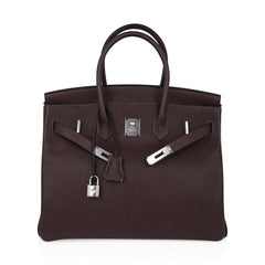 Birkin 35 Bag Ebene Barenia Faubourg Leather with Palladium Hardware