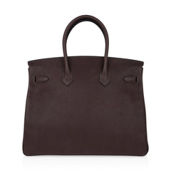 Birkin 35 Bag Ebene Barenia Faubourg Leather with Palladium Hardware