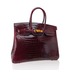 Special Order HSS Birkin 35 Bag Bordeaux Porosus Crocodile with Gold Hardware
