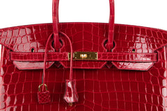 Birkin 35 Braise Lipstick Red Crocodile Gold Hardware