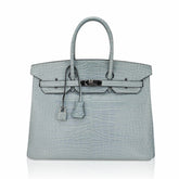 Limited Edition Birkin 35 Bag Ciel Matte Alligator with Palladium Hardware