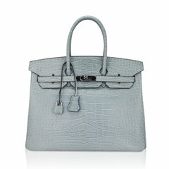 Limited Edition Birkin 35 Bag Ciel Matte Alligator with Palladium Hardware