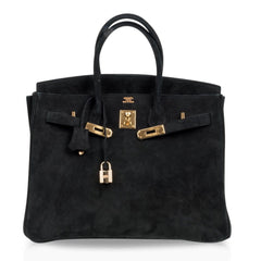 Birkin 35 Bag Black Doblis Suede Gold Hardware Limited Edition