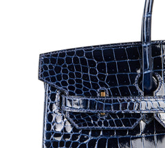 Birkin 35 Bag Blue Sapphire Porosus Crocodile Gold Hardware New