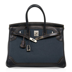 Birkin 35 Ghillies Denim Fonce Toile / Black Evercalf Bag Limited Edition