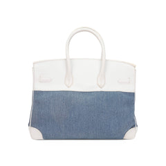Limited Edition Vintage Birkin 35 Blue Denim Toile White Epsom Leather with Brushed Palladium Hardware