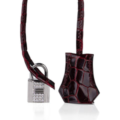 Birkin 35 Bag Diamond Bordeaux Porosus Crocodile with White Gold Hardware