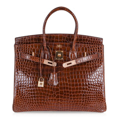 Limited Edition Birkin 35 Bag Diamond Miel Porosus Crocodile with Gold Hardware