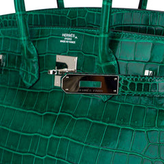 Birkin 35 Bag Emerald Porosus Crocodile with Palladium Hardware