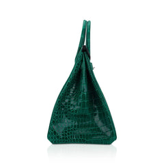 Birkin 35 Bag Emerald Porosus Crocodile with Palladium Hardware