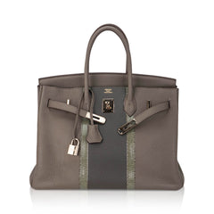 Limited Edition Club Birkin 35 Bag Etain & Graphite Clemence Leather Gris Fonce Lizard