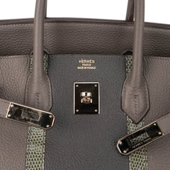 Limited Edition Club Birkin 35 Bag Etain & Graphite Clemence Leather Gris Fonce Lizard