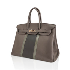 Limited Edition Club Birkin 35 Bag Etain & Graphite Clemence Leather Gris Fonce Lizard