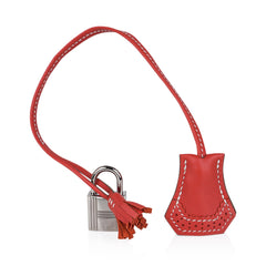 Limited Edition Birkin 35 Ghillies Bag Sanguine Toile and Swift Leather with Palladium Hardware