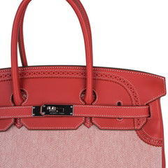 Limited Edition Birkin 35 Ghillies Bag Sanguine Toile and Swift Leather with Palladium Hardware