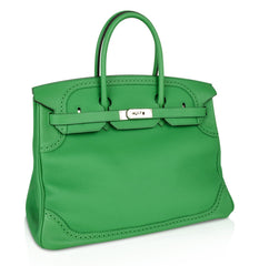 Birkin 35 Bag Ghillies Limited Edition Bamboo Palladium Hardware