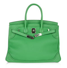 Birkin 35 Bag Ghillies Limited Edition Bamboo Palladium Hardware