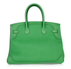 Birkin 35 Bag Ghillies Limited Edition Bamboo Palladium Hardware