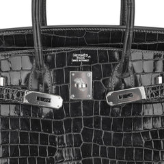 Birkin 35 Graphite Porosus Crocodile with Palladium Hardware