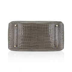Birkin 35 Bag Gris Tourterelle Porosus Crocodile with Gold Hardware