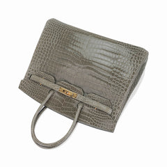 Birkin 35 Bag Gris Tourterelle Porosus Crocodile with Gold Hardware