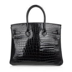 Limited Edition HSS Birkin 35 Black La Rosee Porosus Crocodile Bag Gold Hardware