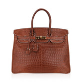 Birkin 35 Bag Matte Fauve Porosus Crocodile with Gold Hardware