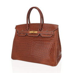 Birkin 35 Bag Matte Fauve Porosus Crocodile with Gold Hardware