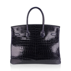 Birkin 35 Bag Blue Marine Porosus Crocodile with Palladium Hardware