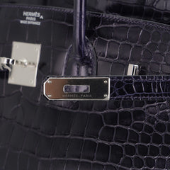 Birkin 35 Bag Blue Marine Porosus Crocodile with Palladium Hardware