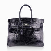Birkin 35 Bag Blue Marine Porosus Crocodile with Palladium Hardware