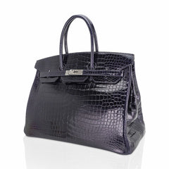 Birkin 35 Bag Blue Marine Porosus Crocodile with Palladium Hardware
