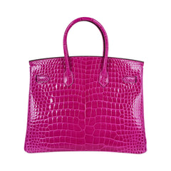 Birkin 35 Rose Scheherazade Porosus Crocodile Bag Gold Hardware