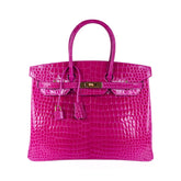 Birkin 35 Rose Scheherazade Porosus Crocodile Bag Gold Hardware