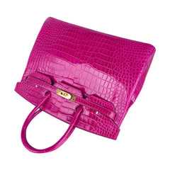 Birkin 35 Bag Rose Scheherazade Porosus Crocodile with Gold Hardware