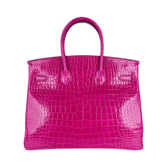Birkin 35 Bag Rose Scheherazade Porosus Crocodile with Gold Hardware