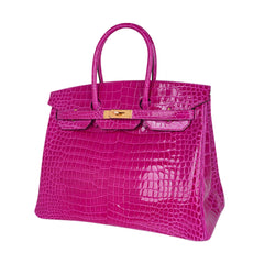 Birkin 35 Rose Scheherazade Porosus Crocodile Bag Gold Hardware