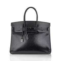 Birkin Limited Edition So Black 35 Bag Box Leather and Black Hardware