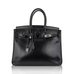 Birkin Limited Edition So Black 35 Bag Box Leather and Black Hardware