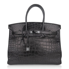 Birkin 35 Bag So Black Limited Edition Matte Black Alligator