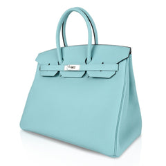 Birkin 35 Bag Fresh Blue Atoll Togo Palladium Hardware