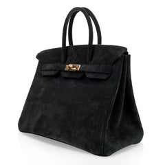 Birkin 35 Bag Black Doblis Suede Gold Hardware Limited Edition