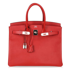 Birkin 35 Bag Rouge Casaque Lipstick Red Epsom Palladium new