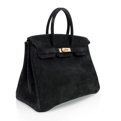 Birkin 35 Bag Black Doblis Suede Gold Hardware Limited Edition