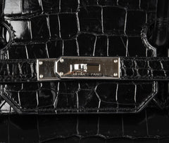 Birkin 40 Bag Black Porosus Crocodile Palladium