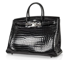Birkin 40 Bag Black Porosus Crocodile Palladium